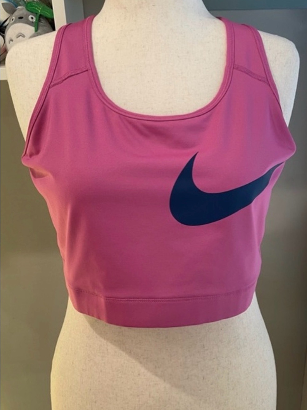 Nike Pink Racerback Sports Crop with Navy Swoosh